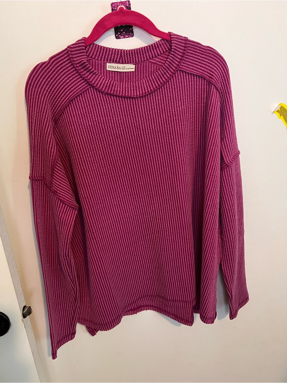 Zenana Outfitters Ribbed Long Sleeve Pullover in plum